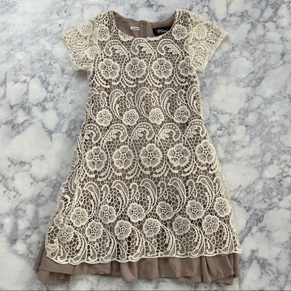 btween Other - Btween Boho Crochet Embroidery Lace Tan Beige Ivory Girls Dress